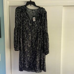 Tommy Hilfiger Black and White Floral Long Sleeve Dress